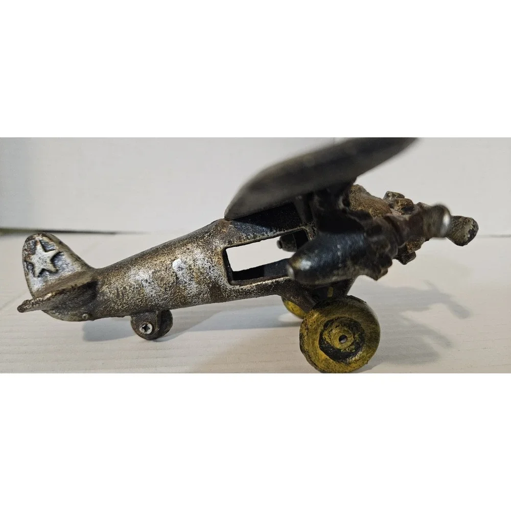 1930's 40's Vintage Toy Metal Cast Iron Propeller Plane Airplane Silver‎